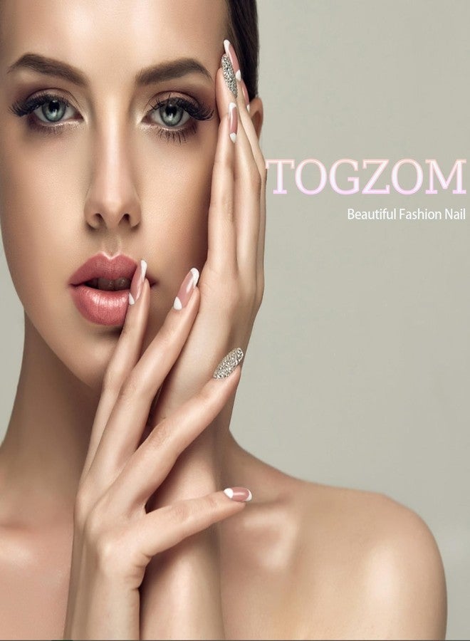 TOGZOM Blue Press on Nails Short Oval Fake Nails Ombre Bling Glitter Acrylic False Nails Shiny Glossy Glue on Nails Short Almond Nails Kit for Women Manicure Art 24 Pcs - Image 5